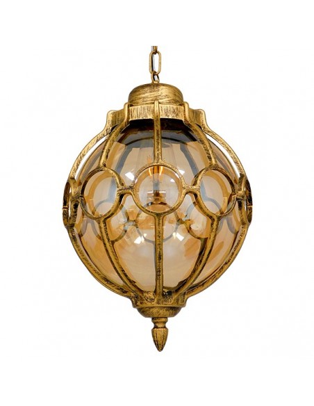 GloboStar® ETOILE 00987 Vintage Industrial Κρεμαστό Φωτιστικό Οροφής Μονόφωτο 1 x E27 Μπρονζέ Χρυσό Μεταλλικό Πλέγμα με Μελί Γυαλί Φ28 x Υ38cm