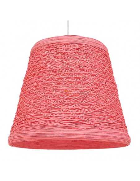 GloboStar® PLAYROOM 00996 Vintage Κρεμαστό Φωτιστικό Οροφής Μονόφωτο 1 x E27 Ροζ Ξύλινο Ψάθινο Rattan Φ32 x Υ27cm