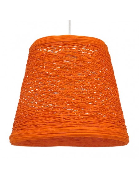 GloboStar® PLAYROOM 00997 Vintage Κρεμαστό Φωτιστικό Οροφής Μονόφωτο 1 x E27 Πορτοκαλί Ξύλινο Ψάθινο Rattan Φ32 x Υ27cm
