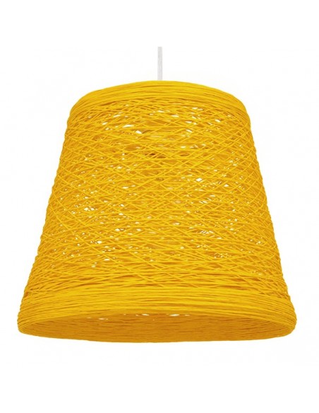 GloboStar® PLAYROOM 00998 Vintage Κρεμαστό Φωτιστικό Οροφής Μονόφωτο 1 x E27 Κίτρινο Ξύλινο Ψάθινο Rattan Φ32 x Υ27cm