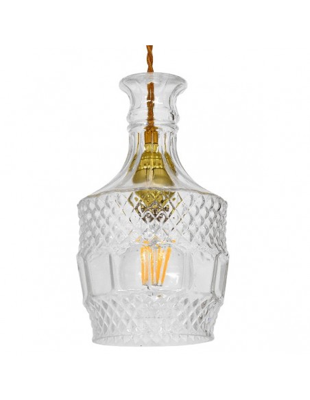 GloboStar® WHISKEY 01513 Vintage Κρεμαστό Φωτιστικό Οροφής Μονόφωτο 1 x E27 Γυάλινο Διάφανο Φ13 x Υ22cm