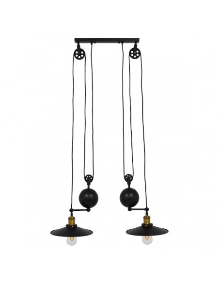 GloboStar® CARILO 01550 Vintage Industrial Κρεμαστό Φωτιστικό Οροφής Δίφωτο 2 x E27 Μαύρο Μεταλλικό με Ρυθμιζόμενη Ανάρτηση Μ72 x Π26 x Υ120cm