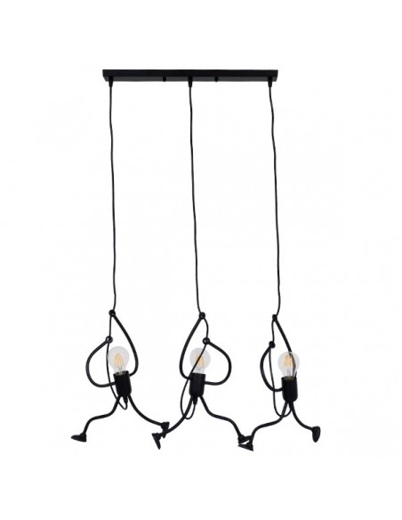 GloboStar® LITTLE MAN 00980 SET Μοντέρνο Κρεμαστό Φωτιστικό Οροφής Τρίφωτο 3 x E27 Μαύρο Μεταλλικό Μ70 x Π10 x Υ105cm