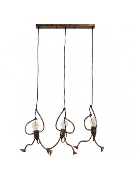 GloboStar® LITTLE MAN 00979 SET Μοντέρνο Κρεμαστό Φωτιστικό Οροφής Τρίφωτο 3 x E27 Καφέ Σκουριά Μεταλλικό Μ70 x Π10 x Υ105cm