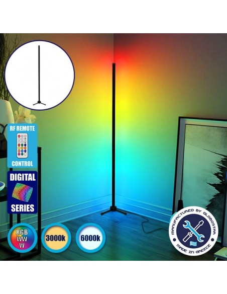 Μοντέρνο Minimal Επιδαπέδιο Μαύρο Φωτιστικό 100cm LED 16 Watt με Ασύρματο Χειριστήριο 2.4G RF & Dimmer RGBW+WW Πολύχρωμο Digital Magic Dot Pixel GloboStar ALIEN Design GLOBO-100-11