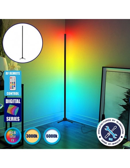 Μοντέρνο Minimal Επιδαπέδιο Μαύρο Φωτιστικό 150cm LED 24 Watt με Ασύρματο Χειριστήριο 2.4G RF & Dimmer RGBW+WW Πολύχρωμο Digital Magic Dot Pixel GloboStar ALIEN Design GLOBO-150-11