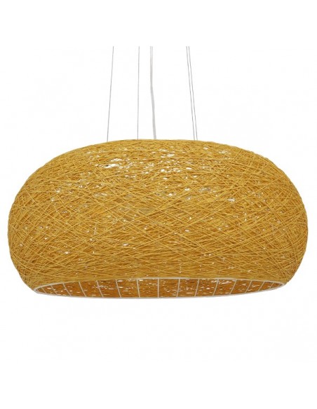 GloboStar® FIJI INCASS Vintage Κρεμαστό Φωτιστικό Οροφής Πολύφωτο 5 x E27 Μπέζ Rattan Φ60 x Υ29cm