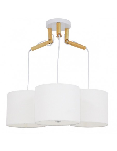 GloboStar® RAMSON 01526 Μοντέρνο Κρεμαστό Φωτιστικό Οροφής Τρίφωτο 3 x E27 Λευκό με Ξύλο και Υφασμάτινα Καπελα Φ67 x Υ65cm
