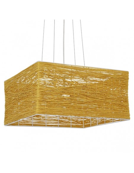 GloboStar® INCASS 01629 Vintage Κρεμαστό Φωτιστικό Οροφής Πολύφωτο 5 x E27 Καφέ Ξύλινο Rattan Μ40 x Π40 x Υ22.5cm