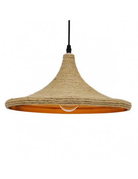 GloboStar® SHANGHAI ROPE 00917 Μοντέρνο Κρεμαστό Φωτιστικό Οροφής Μονόφωτο 1 x E27 με Μπεζ Σχοινί Καμπάνα Φ37 x Υ20cm