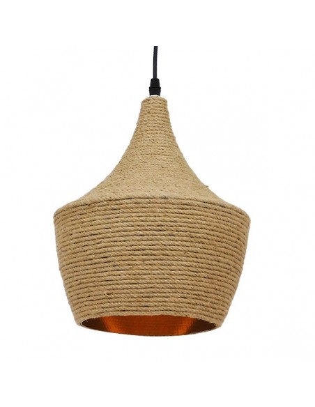 GloboStar® SHANGHAI ROPE 00916 Μοντέρνο Κρεμαστό Φωτιστικό Οροφής Μονόφωτο 1 x E27 με Μπεζ Σχοινί Καμπάνα Φ24 x Υ30cm