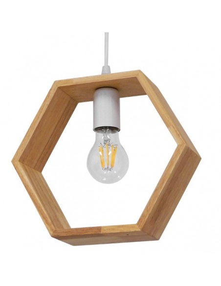 GloboStar® ELISE 01429 Μοντέρνο Κρεμαστό Φωτιστικό Οροφής Μονόφωτο 1 x E27 Μπεζ Ξύλινο Δρυς Μ26 x Π8 x Υ25cm