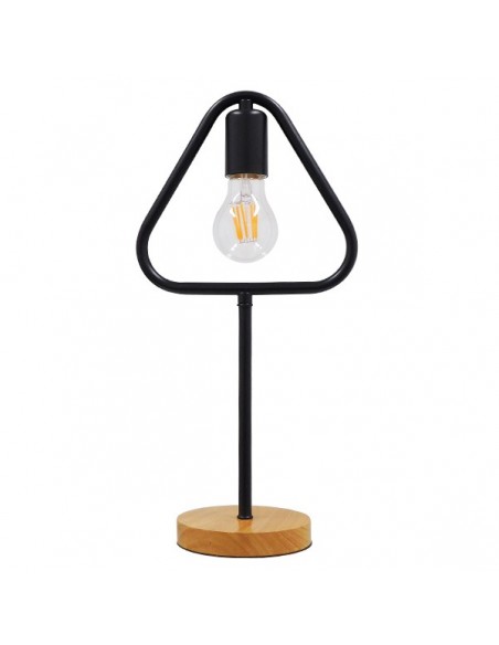 GloboStar® HONOR TRIANGLE 01436 Μοντέρνο Επιτραπέζιο Φωτιστικό Πορτατίφ Μονόφωτο Μαύρο Μεταλλικό με Ξύλινη Βάση Δρυς Μ20 x Π20 x Υ40cm