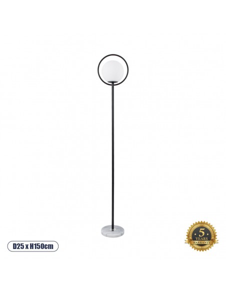 GloboStar® VERSAILLES 01540 Μοντέρνο Φωτιστικό Δαπέδου Μονόφωτο 1 x E27 Μαύρο Μεταλλικό με Γαλακτερή Γυάλινη Μπάλα D25 x H150cm