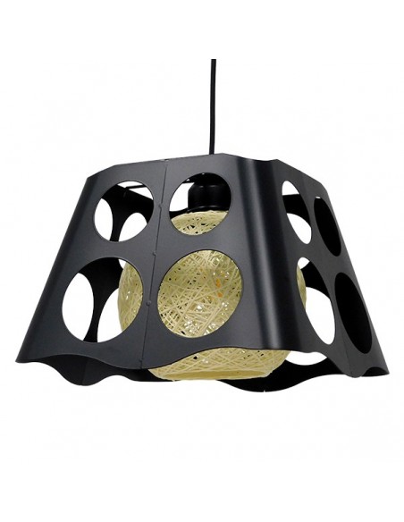 GloboStar® CARTER 00962 Μοντέρνο Industrial Κρεμαστό Φωτιστικό Οροφής Μονόφωτο 1 x E27 Μαύρο με Εκρού Μεταλλικό Πλέγμα Μ28 x Π28 x Υ22cm
