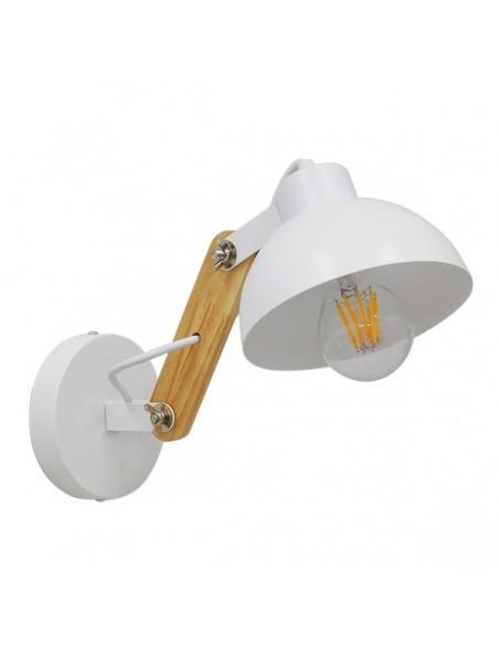 GloboStar® GRANT 00903 Μοντέρνο Φωτιστικό Τοίχου Απλίκα Μονόφωτο Λευκό με Ξύλινο Βραχίονα Μεταλλικό Φ15 x Y12cm