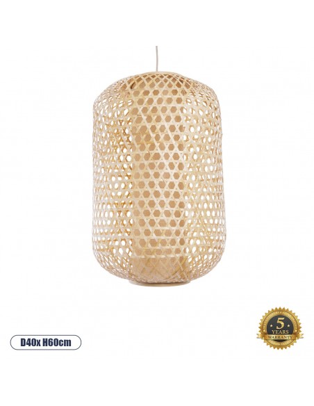 GloboStar® MAURITIUS 00901 Vintage Κρεμαστό Φωτιστικό Οροφής Μονόφωτο 1 x E27 Καφέ Ξύλινο Μπαμπού Φ40 x Y60cm