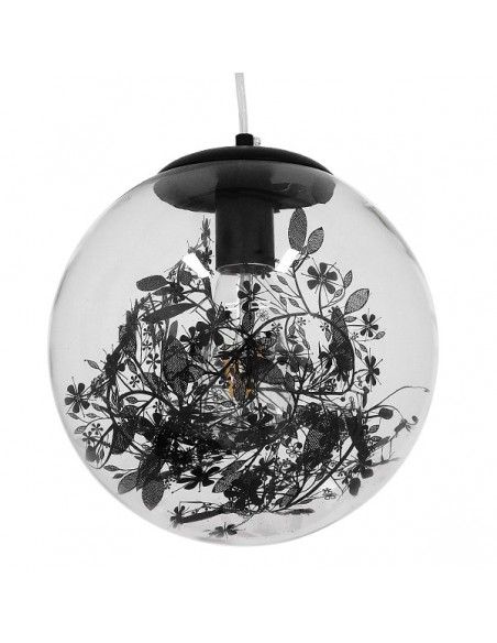 GloboStar® HARPER 01512 Μοντέρνο Κρεμαστό Φωτιστικό Οροφής Μονόφωτο 1 x E27 Γυάλινο Διάφανο με Μαύρη Γιρλάντα Φ25 x Υ30cm