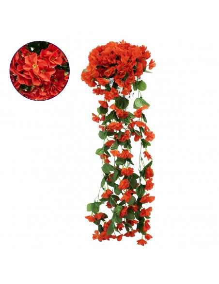 GloboStar® 78055 Τεχνητό Κρεμαστό Φυτό Διακοσμητικών Λουλουδιών με Κόκκινα Φλόξ M30 x Υ80 x Π30cm