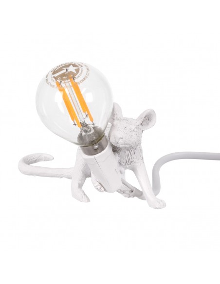 GloboStar® MOUSE 00676 Vintage Επιτραπέζιο Φωτιστικό Πορτατίφ Λαμπατέρ Μονόφωτο με Ντουί 1 x E14 AC 230V Λευκό Πλαστικό Μ13 x Π4 x Υ7cm