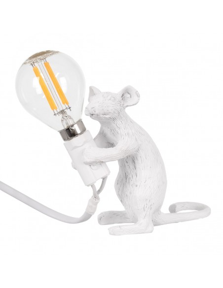 GloboStar® MOUSE 00679 Vintage Επιτραπέζιο Φωτιστικό Πορτατίφ Λαμπατέρ Μονόφωτο με Ντουί 1 x E14 AC 230V Λευκό Πλαστικό Μ12 x Π4 x Υ10cm