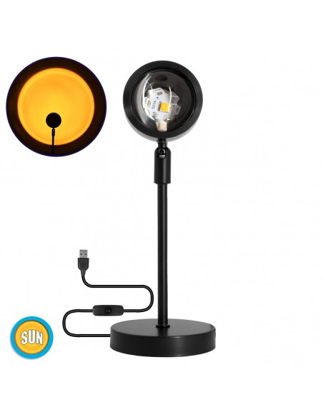 GloboStar® 00814 Μοντέρνο Minimal Επιτραπέζιο Φωτιστικό Μεταλλικό Μονόφωτο LED 12W DC 5V με Projector LENS Ειδικού Εφέ & Καλώδιο Τροφοδοσίας USB Rotation Head 180° SUN