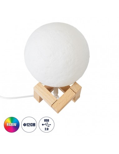 GloboStar® MOON 79606 Μοντέρνο Επιτραπέζιο Φωτιστικό Πορτατίφ LED 2W 120lm 360° DC 5V - Εναλλαγή Φωτισμού μέσω Τηλεχειριστηρίου - Dimmable - RGBW - Φ12 x Υ15 - Λευκό