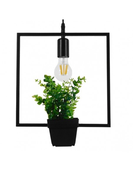 GloboStar® FLOWERPOT 10001211 Μοντέρνο Κρεμαστό Φωτιστικό Οροφής Μονόφωτο 1 x E27 Μαύρο Μεταλλικό με Διακοσμητικό Φυτό Φ30 x Y30cm