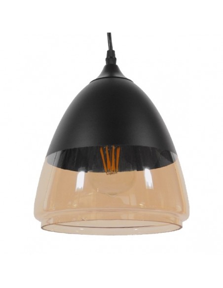 GloboStar® OLIVER 10001231 Vintage Κρεμαστό Φωτιστικό Οροφής Μονόφωτο 1 x E27 Μαύρο Μεταλλικό με Γυαλί Καμπάνα Φ20 x Y21cm