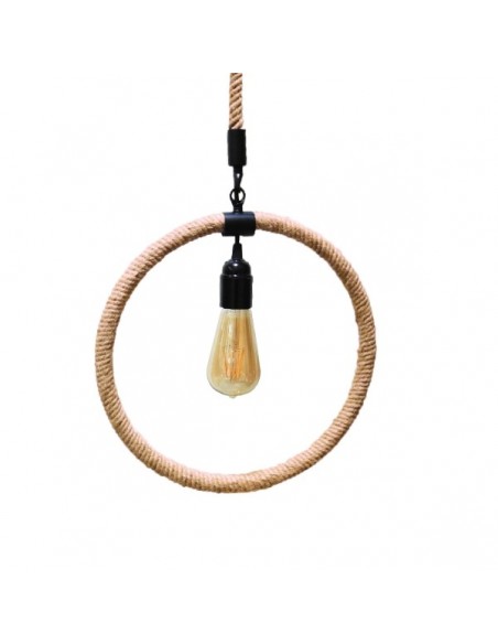 GloboStar® MALVERN 10001239 Vintage Industrial Κρεμαστό Φωτιστικό Οροφής Μονόφωτο 1 x E27 Μαύρο Μεταλλικό με Μπεζ Σχοινί Μ34 x Π22 x Υ34cm