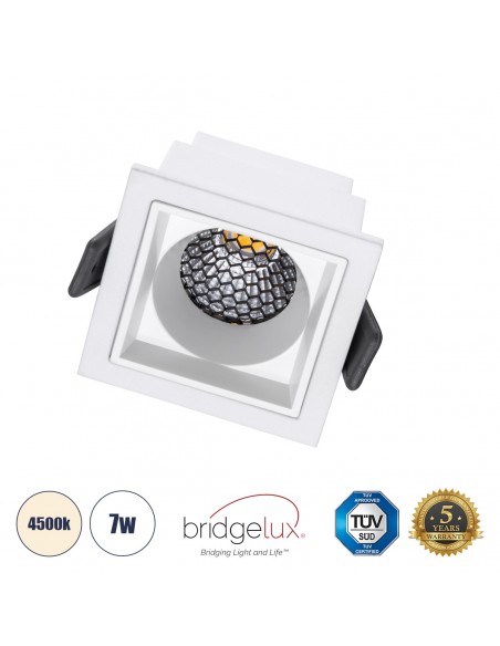 GloboStar® PLUTO-S 60266 Χωνευτό LED Spot Downlight TrimLess Μ6.4xΠ6.4cm 7W 910lm 38° AC 220-240V IP20 Μ6.4 x Π6.4 x Υ4.9cm - Τετράγωνο - Λευκό & Anti-Glare HoneyComb - Φυσικό Λευκό 4500K - Bridgelux COB - 5 Years Warranty