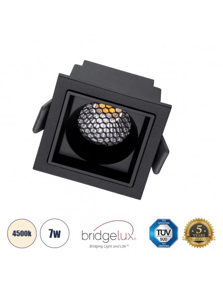 GloboStar® PLUTO-S 60268 Χωνευτό LED Spot Downlight TrimLess Μ6.4xΠ6.4cm 7W 910lm 38° AC 220-240V IP20 Μ6.4 x Π6.4 x Υ4.9cm - Τετράγωνο - Μαύρο & Anti-Glare HoneyComb - Φυσικό Λευκό 4500K - Bridgelux COB - 5 Years Warranty