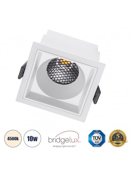 GloboStar® PLUTO-M 60272 Χωνευτό LED Spot Downlight TrimLess Μ8.4xΠ8.4cm 10W 1300lm 38° AC 220-240V IP20 Μ8.4 x Π8.4 x Υ5.9cm - Τετράγωνο - Λευκό & Anti-Glare HoneyComb - Φυσικό Λευκό 4500K - Bridgelux COB - 5 Years Warranty