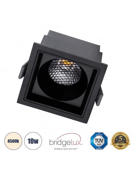 GloboStar® PLUTO-M 60274 Χωνευτό LED Spot Downlight TrimLess Μ8.4xΠ8.4cm 10W 1300lm 38° AC 220-240V IP20 Μ8.4 x Π8.4 x Υ5.9cm - Τετράγωνο - Μαύρο & Anti-Glare HoneyComb - Φυσικό Λευκό 4500K - Bridgelux COB - 5 Years Warranty