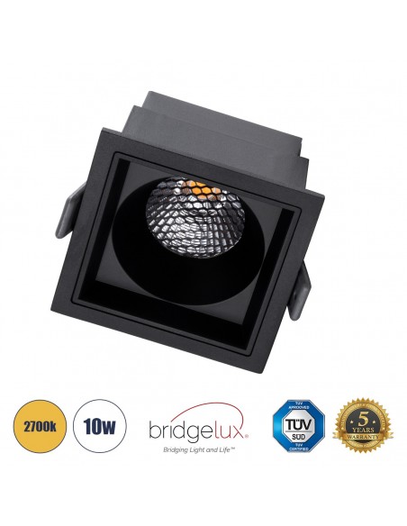 GloboStar® PLUTO-M 60275 Χωνευτό LED Spot Downlight TrimLess Μ8.4xΠ8.4cm 10W 1250lm 38° AC 220-240V IP20 Μ8.4 x Π8.4 x Υ5.9cm - Τετράγωνο - Μαύρο & Anti-Glare HoneyComb - Θερμό Λευκό 2700K - Bridgelux COB - 5 Years Warranty