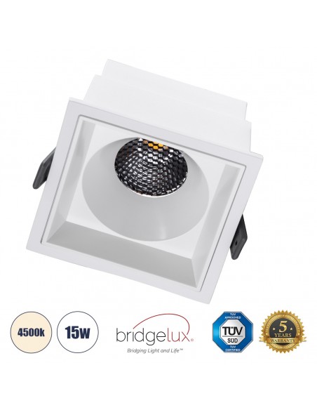 GloboStar® PLUTO-B 60278 Χωνευτό LED Spot Downlight TrimLess Μ10.4xΠ10.4cm 15W 1950lm 38° AC 220-240V IP20 Μ10.4 x Π10.4 x Υ6.5cm - Τετράγωνο - Λευκό & Anti-Glare HoneyComb - Φυσικό Λευκό 4500K - Bridgelux COB - 5 Years Warranty