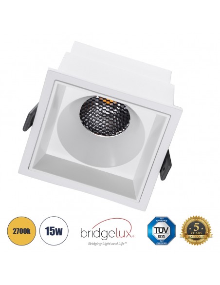 GloboStar® PLUTO-B 60279 Χωνευτό LED Spot Downlight TrimLess Μ10.4xΠ10.4cm 15W 1875lm 38° AC 220-240V IP20 Μ10.4 x Π10.4 x Υ6.5cm - Τετράγωνο - Λευκό & Anti-Glare HoneyComb - Θερμό Λευκό 2700K - Bridgelux COB - 5 Years Warranty
