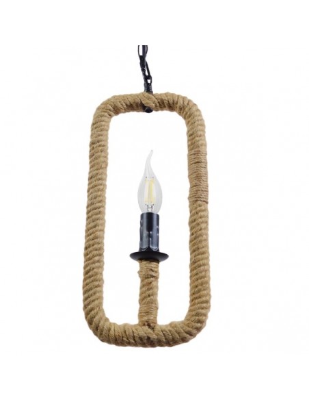 GloboStar® LINDELL 10001110 Vintage Industrial Κρεμαστό Φωτιστικό Οροφής Μονόφωτο 1 x E27 Μαύρο Μεταλλικό με Μπεζ Σχοινί Φ18 x Y33cm