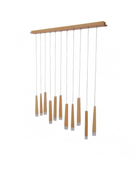 GloboStar® CALISTA 10001254 Μοντέρνο Κρεμαστό Φωτιστικό Οροφής Πολύφωτο 11 x LED με Ενσωματωμένο Φωτισμό LED 3000k Μπεζ Ξύλινο Μ120 x Π8 x Υ33cm