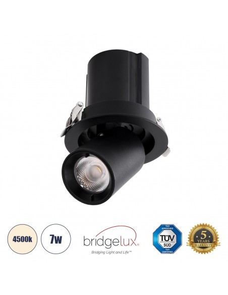 GloboStar® VIRGO-S 60304 Χωνευτό LED Spot Downlight TrimLess Φ9cm 7W 910lm 36° AC 220-240V IP20 Φ9cm x Υ9cm - Στρόγγυλο - Μαύρο - Φυσικό Λευκό 4500K - Bridgelux COB - 5 Years Warranty