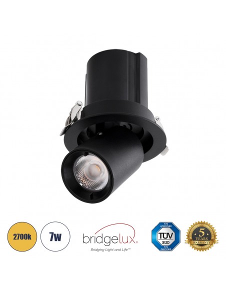 GloboStar® VIRGO-S 60305 Χωνευτό LED Spot Downlight TrimLess Φ9cm 7W 875lm 36° AC 220-240V IP20 Φ9cm x Υ9cm - Στρόγγυλο - Μαύρο - Θερμό Λευκό 2700K - Bridgelux COB - 5 Years Warranty