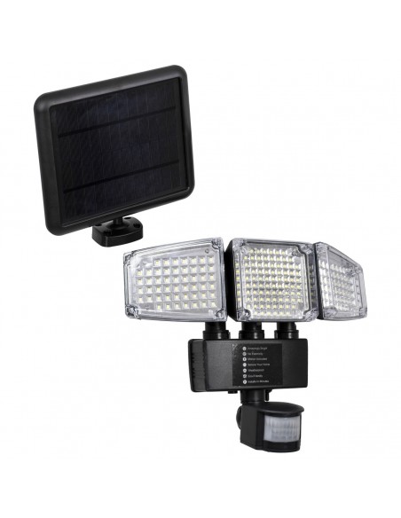 GloboStar® 85711 Αυτόνομος Ηλιακός Προβολέας με Τρεις Περιστρεφόμενες Κεφαλές LED SMD 2835 50W 2500lm με Ενσωματωμένη Μπαταρία 3400mAh - Φωτοβολταϊκό Πάνελ με Αισθητήρα Ημέρας-Νύχτας - PIR Αισθητήρα Κίνησης Αδιάβροχο IP65 Ψυχρό Λευκό 6000K