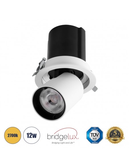 GloboStar® VIRGO-M 60307 Χωνευτό LED Spot Downlight TrimLess Φ11cm 12W 1500lm 36° AC 220-240V IP20 Φ11cm x Υ11.5cm - Στρόγγυλο - Λευκό με Μαύρο Κάτοπτρο - Θερμό Λευκό 2700K - Bridgelux COB - 5 Years Warranty