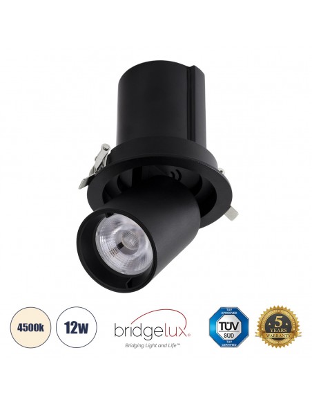 GloboStar® VIRGO-M 60308 Χωνευτό LED Spot Downlight TrimLess Φ11cm 12W 1560lm 36° AC 220-240V IP20 Φ11cm x Υ11.5cm - Στρόγγυλο - Μαύρο - Φυσικό Λευκό 4500K - Bridgelux COB - 5 Years Warranty