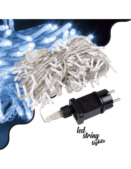 85837 Διακοσμητική Γιρλάντα 23 Μέτρα με Controller 8 Προγραμμάτων Εναλλαγών Φωτισμού - Επεκτεινόμενη 200 LED 3.6W AC 230V με Διάφανο Καλώδιο & Πρίζα Schuko Αδιάβροχη IP44 Ψυχρό Λευκό 6000K Μ23m