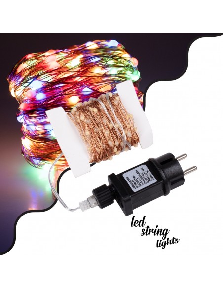 85844 Διακοσμητική Γιρλάντα 20 Μέτρα με Controller 8 Προγραμμάτων Εναλλαγών Φωτισμού - 200 LED 1.3W AC 230V με Χάλκινο Καλώδιο & Πρίζα Schuko Αδιάβροχη IP44 RGB Μ20m