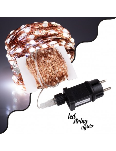 85846 Διακοσμητική Γιρλάντα 32 Μέτρα με Controller 8 Προγραμμάτων Εναλλαγών Φωτισμού - 300 LED 3.6W AC 230V με Χάλκινο Καλώδιο & Πρίζα Schuko Αδιάβροχη IP44 Ψυχρό Λευκό 6000K Μ32m