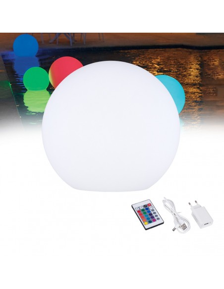 GloboStar® 85825 Ακρυλικό Φωτιστικό Μπάλα Εξωτερικού Χώρου - Πισίνας LED Globe 10W Φ40 Επαναφορτιζόμενο Μπαταρίας με Καλώδιο USB - Φορτιστή και Ασύρματο Χειριστήριο IR Αδιάβροχο IP65 Πολύχρωμο RGBW