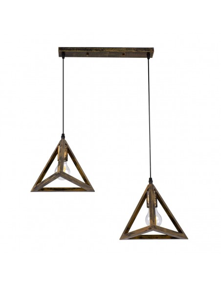 GloboStar® TRIANGLE 00614 Μοντέρνο Κρεμαστό Φωτιστικό Οροφής Δίφωτο 2 x E27 Μπρούτζινο Μεταλλικό Πλέγμα Μ60 x Π22 x Y130cm