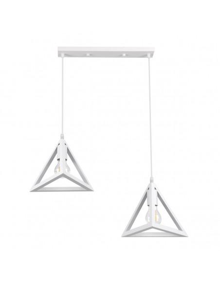 GloboStar® TRIANGLE 00612 Μοντέρνο Κρεμαστό Φωτιστικό Οροφής Δίφωτο 2 x E27 Λευκό Μεταλλικό Πλέγμα Μ60 x Π22 x Y130cm